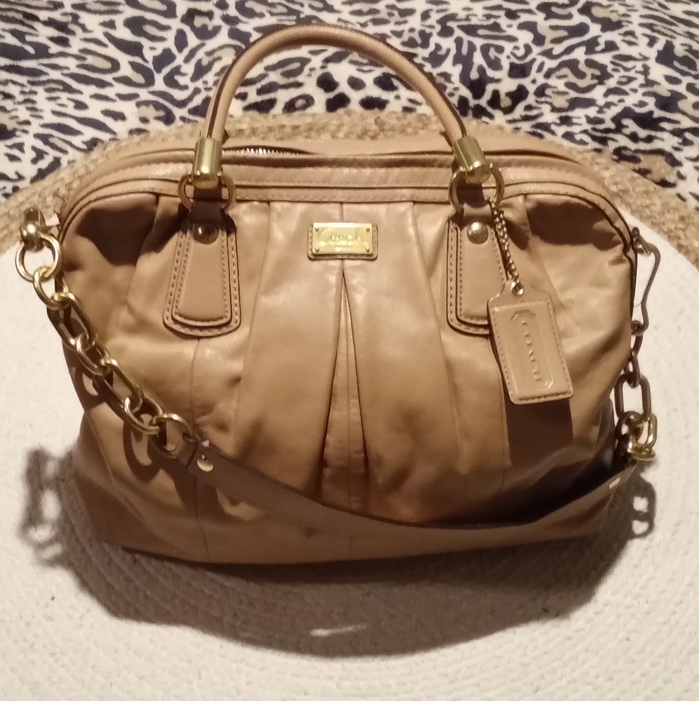 Coach Kristen Taupe Leather Pleated Satchel